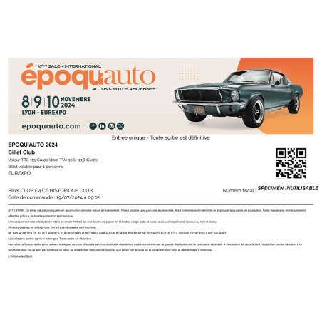 Billet salon EPOQ'AUTO  les 8, 9 & 10 Nov.2024